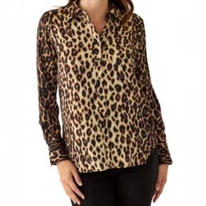 {Jason Wu} Silky Silk Satin Feel Animal Cheetah Print Button Down Blouse Shirt